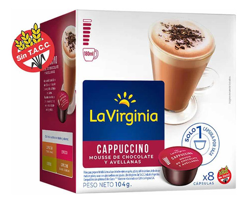 8 Capsulas La Virginia Dolce Gusto Cappuccino Choco Avellana