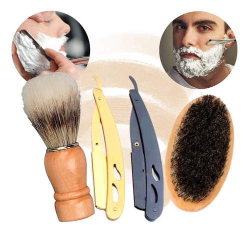 Kit 3pz Cuidado De Barba Cepillo - Porta Navaja - Brocha F