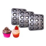 3 Moldes Charola 12 Cupcakes Acero Antiadherente Reposteria