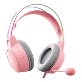 Fone De Ouvido Over-ear Gamer Onikuma X15 X15 Rosa Com Luz  Multicolor Led