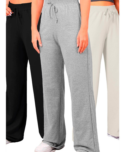 Calça Plus Size Longa Noite Liso Kit Três Peças Pantalona