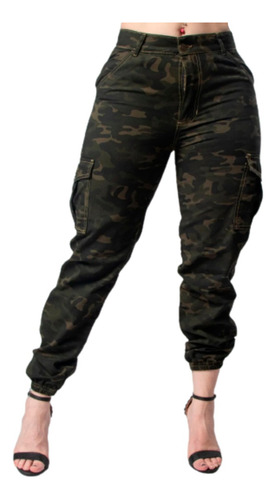 Pantalon Dama Jogger Cargo De Gabardina Con Puño T 36 Al 46