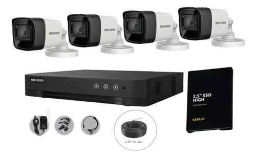 Kit Seguridad Hikvision Dvr 8 Canales 4 Camaras + Disco Em