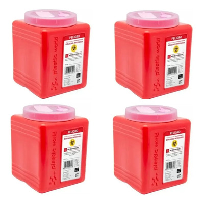 Bote Rpbi Contenedor Recolector 1.5 Lts Punzocortante 4 Pack Rojo