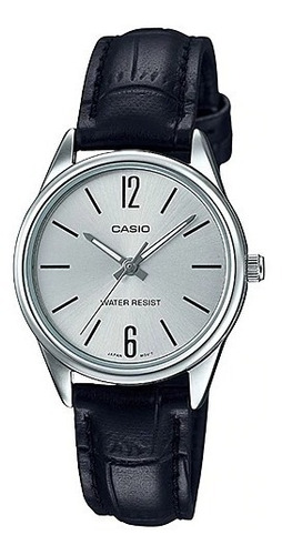Reloj Casio Mujer Ltp-v005l-7b Malla Cuero Negro Fondo Plata