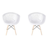 Kit 2 Cadeiras Design Eames Wood Web Branca Poltrona