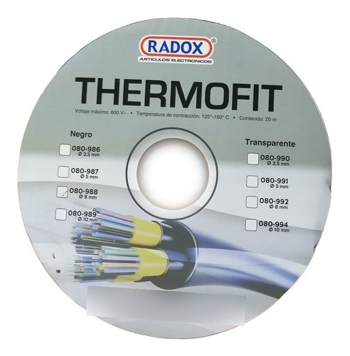 Thermofit 8mm Negro 20 Metros Termocontractil 