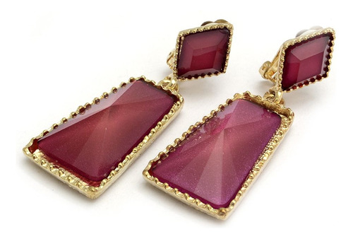 Aros Clip Colgantes Vintage Dorados Combinado Fucsia 