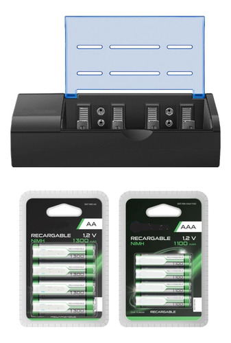 Cargador Universal Con Baterias Recargables 4 Aa 4 Aaa