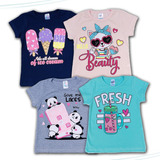 Roupa Infantil Kit 4 Blusa Camiseta Feminina Menina Verão
