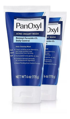 2 Pk Panoxyl Acné Creamy Facial Wash 4% Peróxido De Benzoilo