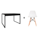 Conj. Home Mesa Pequena Preta 90x60 + Cadeira Eames Branca