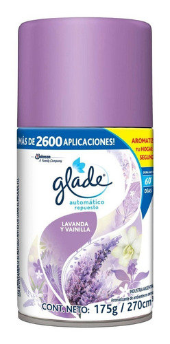 Repuesto Aromatizante Glade Automático En Aerosol Lavanda & Vainilla 175 G