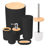 Kit De Banheiro Lixeira Saboneteira Bambu Moderno 6 Peças