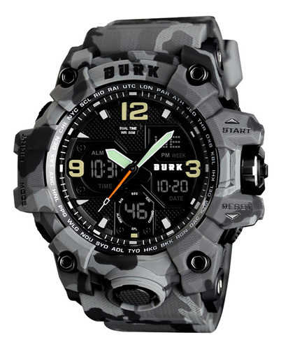 Reloj Camuflaje Militar Burk 1155 Cronometro Luz Alarma! 