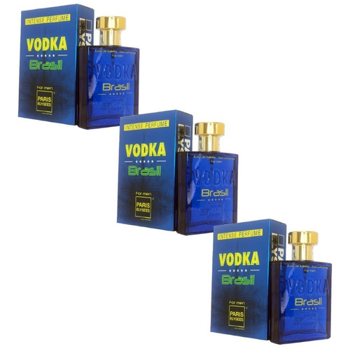 Kit Com 3 Perfumes Vodka Brasil Azul Masculino 100ml Atacado