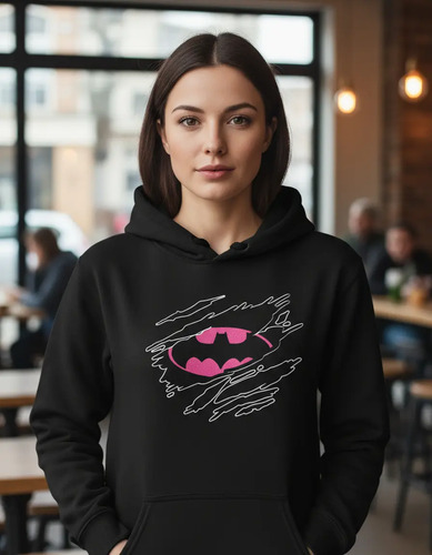 Sudadera Negra Batman Rosa Glitter Para Dama