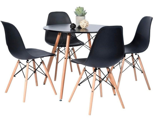 Combo Mesa Comedor 120 Redonda + 4 Silla Eames- Alto Impacto