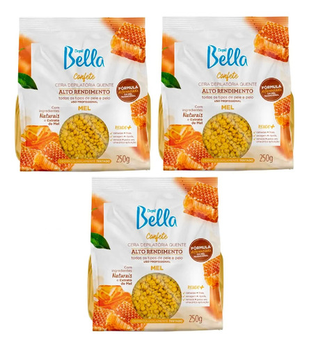 Depil Bella Cera Confete Mel 250g Kit 3un