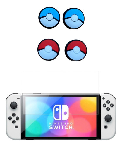 4 Grips/caps Pokeball+vidrio Compatible Nintendo Switch Oled