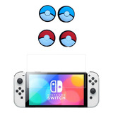4 Grips/caps Pokeball+vidrio Compatible Nintendo Switch Oled