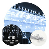 Kit 5 Cascatas 400 Led Branco Frio 10m - 220v 4fb2