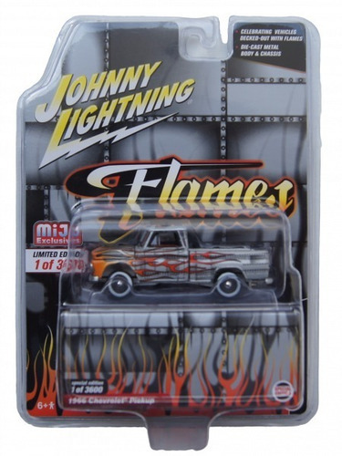 Johnny Lightning Flames - 1966 Chevrolet Pick Up Color Gris Con Flamas