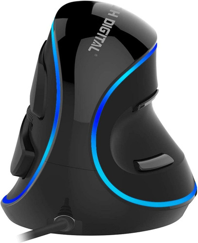 Delux-ratón Vertical V628 Blue Mouse Ergonómico 1600 Dpi Color Negro