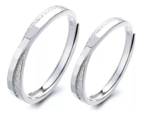 Hermoso Dúo Anillos Pareja Brillo Plata Ley 925 Promesa A501