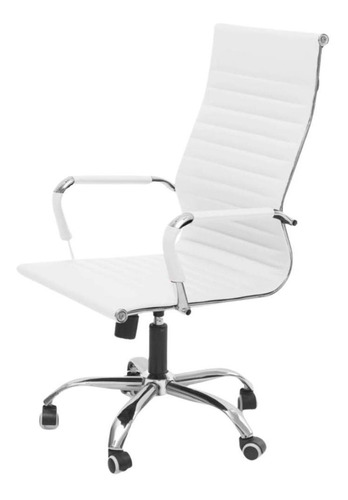 Cadeira De Escritório Fortt Cef01-b  Branca Com Estofado De Couro Sintético