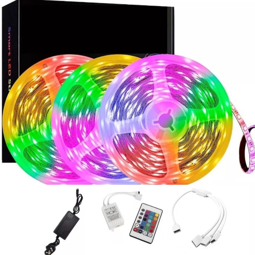 Luz Tira Led Rgb 5050 15 Mts Control 12v Fuente Gamer Deco  