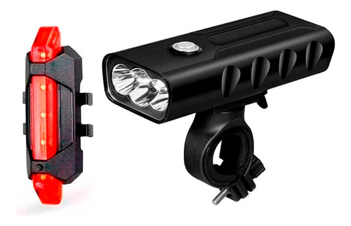 Farol Bike Recarregável Led Power Bank + Lanterna Traseira