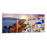 Cuadro Santorini Grecia Triptico Paisaje Ciudad 90x40cm