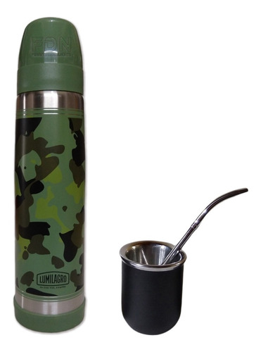 Termo Lumilagro Inox Camuflado + Mate N + Bombilla 350 - Fdn