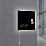 Painel Lousa De Vidro Temperado Preta 120x60cm Com Led Cor Preto Liso