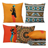 Kit 4 Capas Decorativas De Almofada Mulher Africana 45x45cm