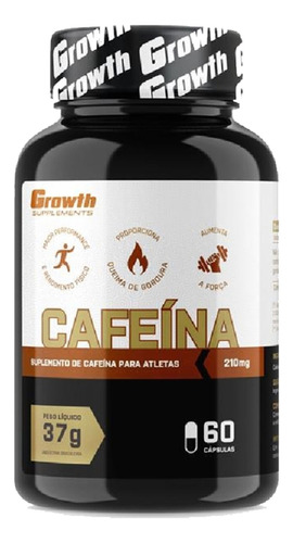 Cafeína 210mg 60 Caps Thermogênico Growth Supplements