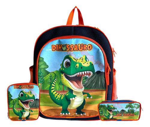 Kit Mochila Infantil Escolar Costas Dinossauro Baby Tam G