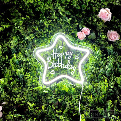 Letrero Led Neon Feliz Cumpleaños Estrella 29x28cm Luminoso