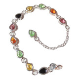 Pulseira Feminina Pedras Coloridas Banhado Prata Casamento Comprimento 20   Diâmetro 6.28 Cm