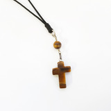 Colar Cordão Masculino Cruz Crucifixo Pedra Olho De Tigre