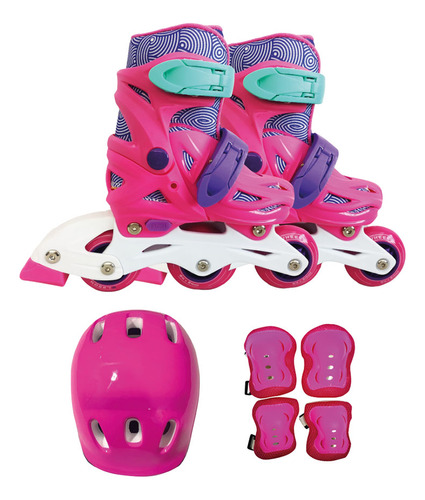 Patines Rollers Extensibles Rosa + Set De Protección 