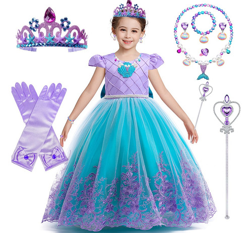 Disfraz De Princesa De La Sirenita Ariel Con Accesorios Para Niña, Vestido De Sirena Diseñopara Niña, Ropa De Halloween Fiesta De Cumpleaños O Cosplay