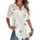 Camisa De Vacaciones De Mujer Patchwork Con Encaje