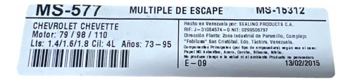 Empacadura Multiple Escape Chevrolet Chevette 1.4 1.6 1.8 Foto 3