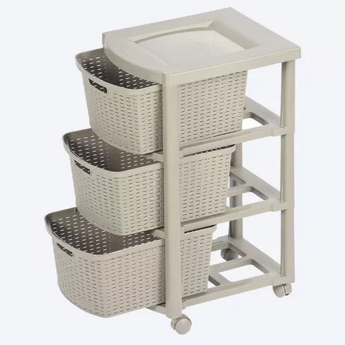 Cajonero Rattan De 3 Gavetas De Plástico Color Taupe 