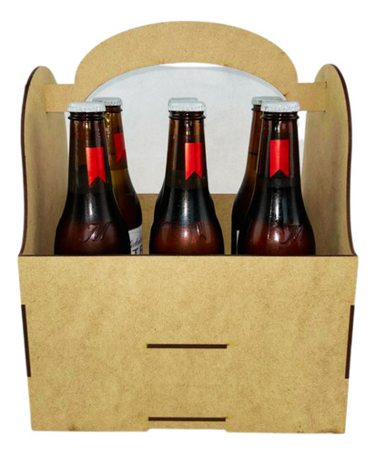 Caja Porta Cerveza Lata Six Pack Con Destapador Madera Mdf