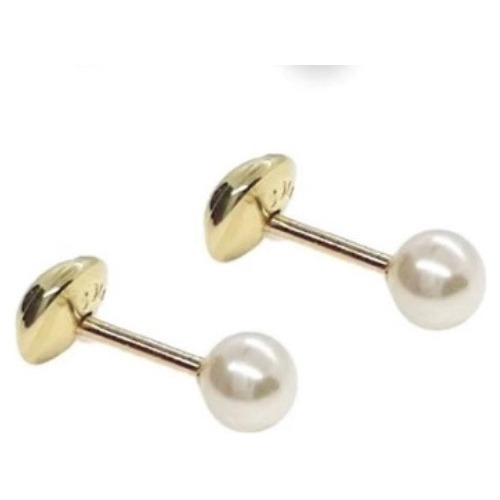 Brinco Menina Perola 3mm Banhado Ouro 18k Tarraxa Baby