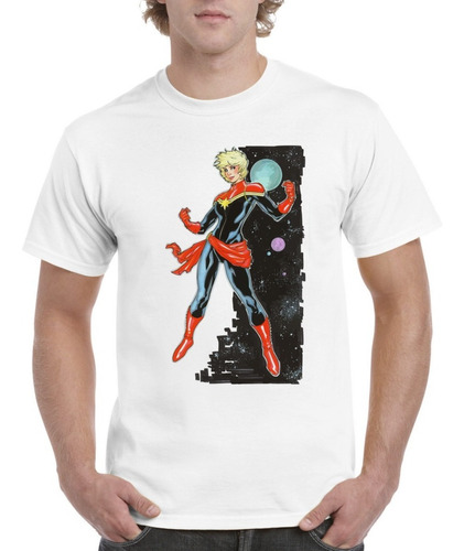 Camisas Para Hombre Capitana Marvel Blancas Diseño Universo 