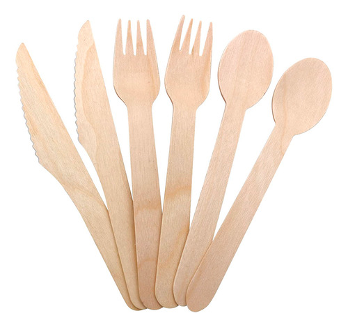 Set Cubiertos Desechable Madera Tenedor Cuchillo Cuchara Eco